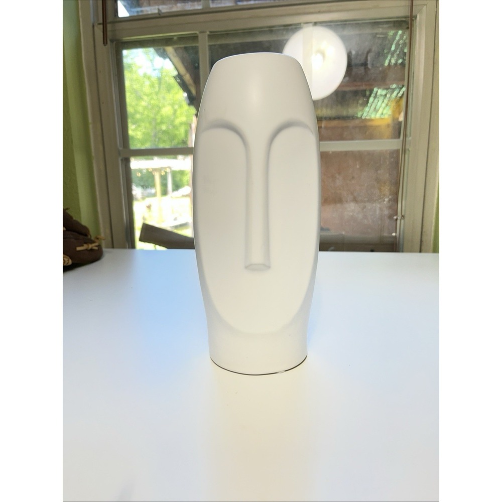 Face Vase White Modern Nordic Art Design Cubist Abstract Minimalist 10" Tall